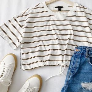 Yellow Black and White Stripe Cropped Drawstring Waist Top